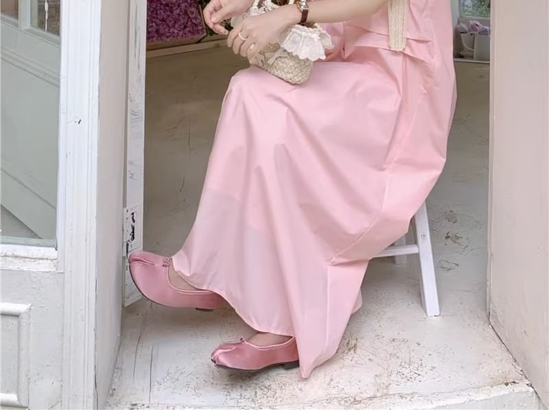 Detail Plain Flower Spaghetti Maxi Strap Sundress