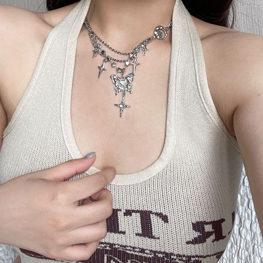Pendant Star Butterfly Fringed Necklace