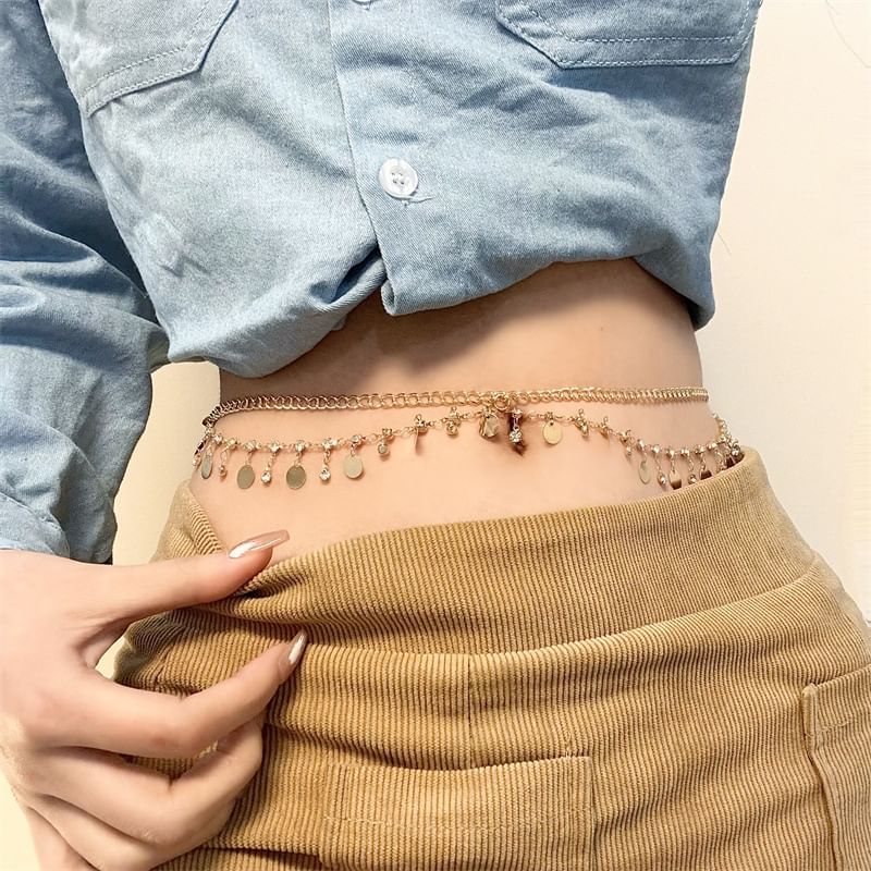 Fringed Waist Chain Layered Rhinestone