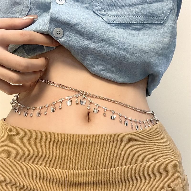 Fringed Waist Chain Layered Rhinestone