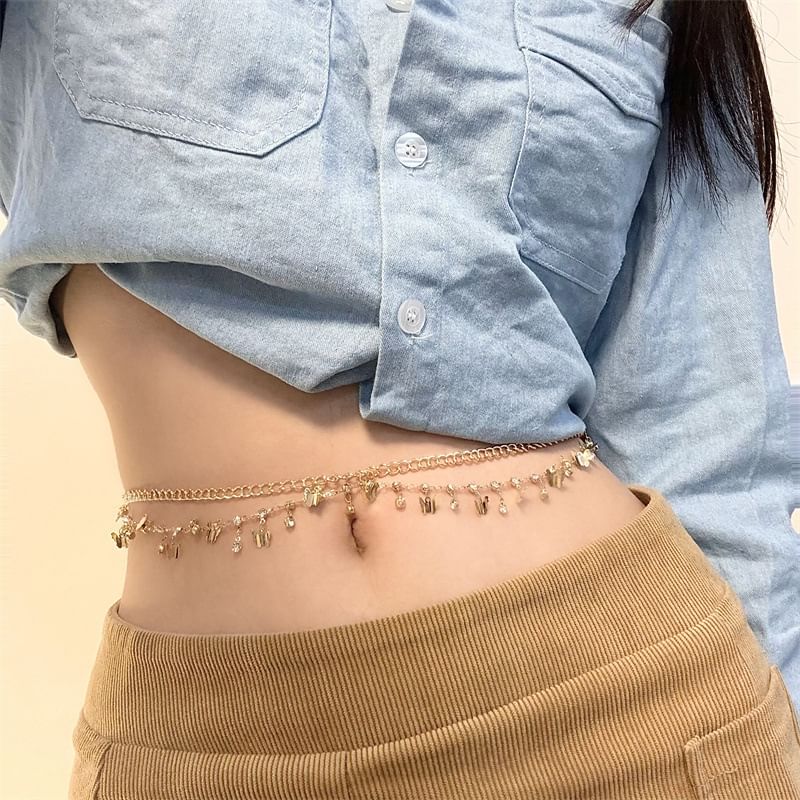 Fringed Waist Chain Layered Rhinestone