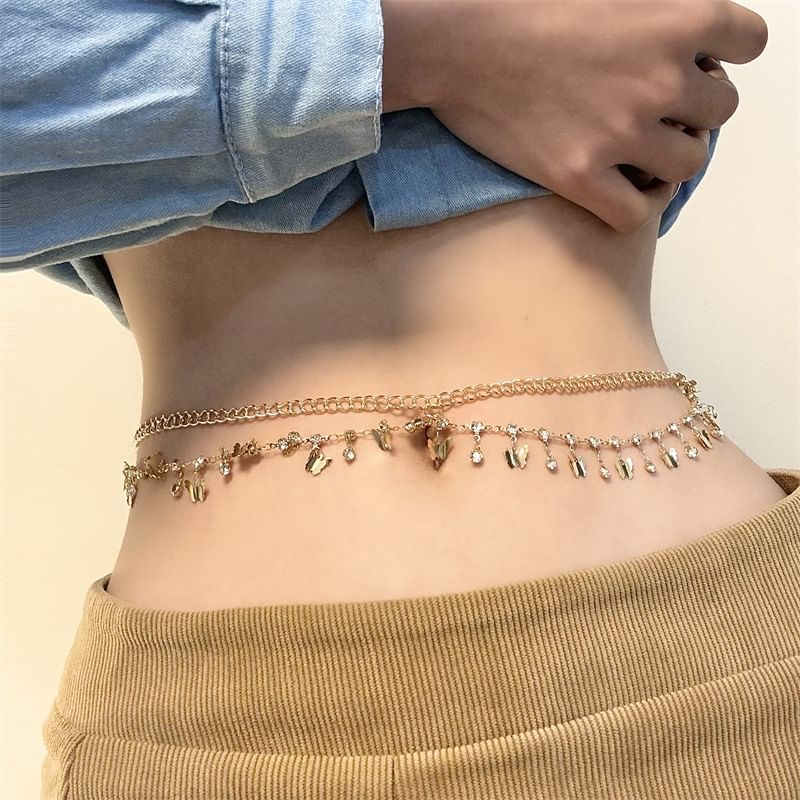 Fringed Waist Chain Layered Rhinestone