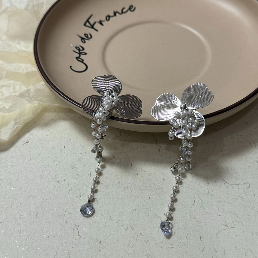 Faux Ear Floral Rhinestone Pearl Cuff Fringed
