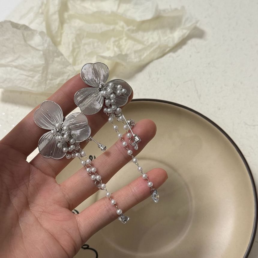 Faux Ear Floral Rhinestone Pearl Cuff Fringed