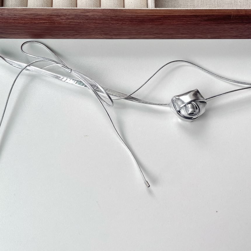 Leather Choker Faux Floral Layered Bow