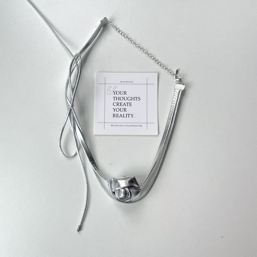 Leather Choker Faux Floral Layered Bow