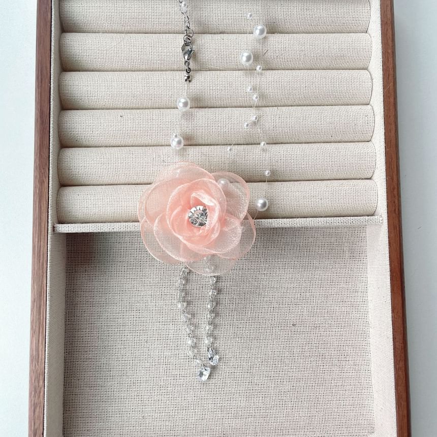 Fringed Floral Faux Pearl Necklace