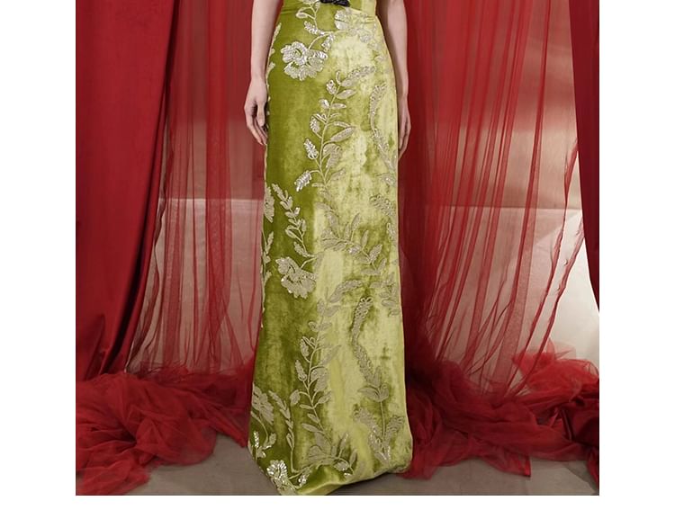Floral Strapless Gown Evening Sheath
