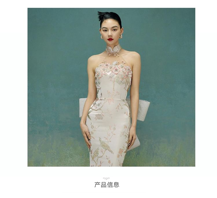 Gown Bow Mermaid Floral Evening Back Halter