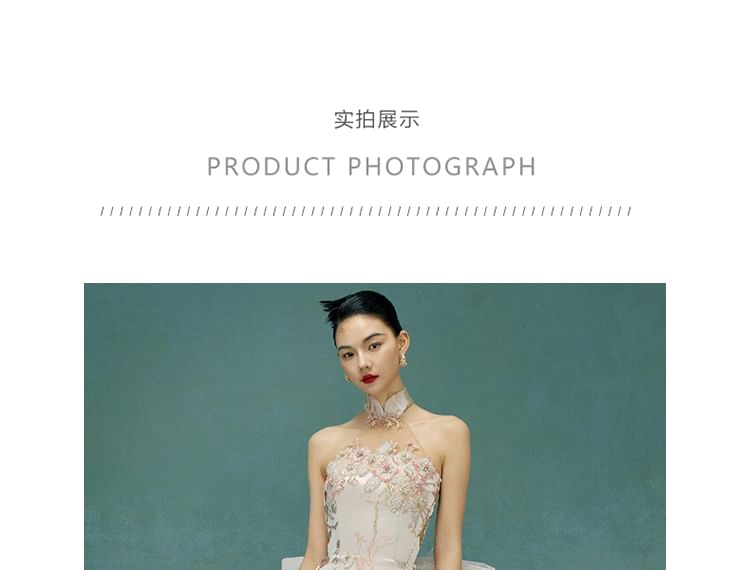 Gown Bow Mermaid Floral Evening Back Halter