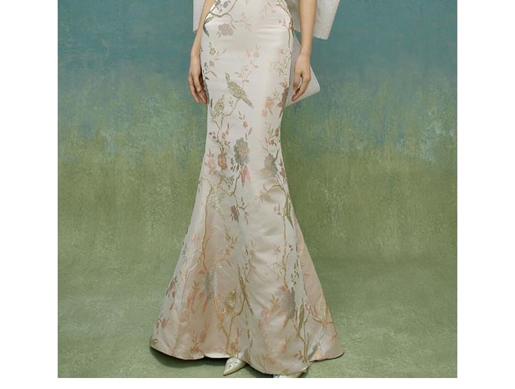 Gown Bow Mermaid Floral Evening Back Halter