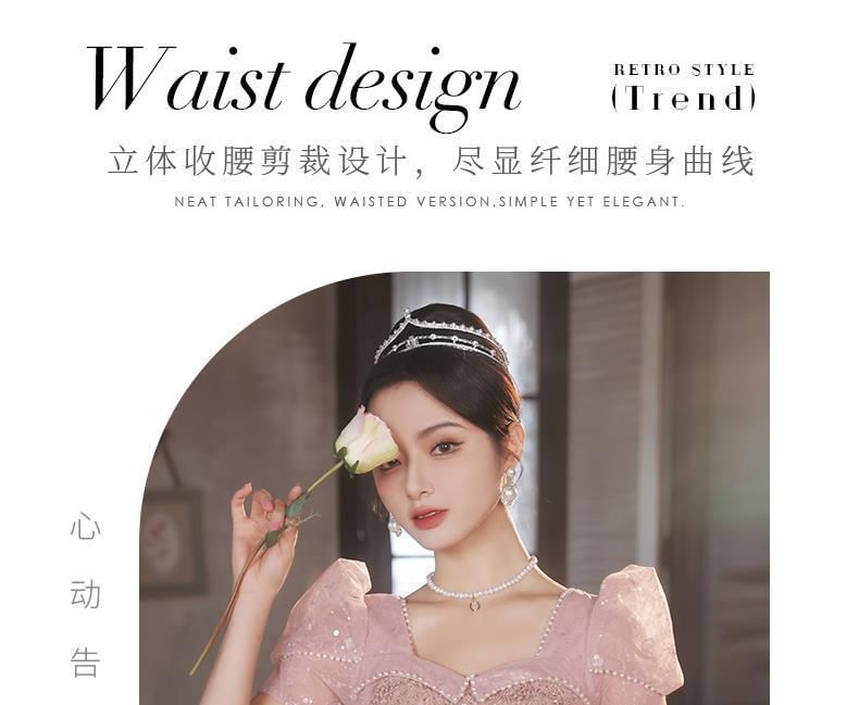 Gown Evening / Short-Sleeve Mesh Dress A-Line Glitter