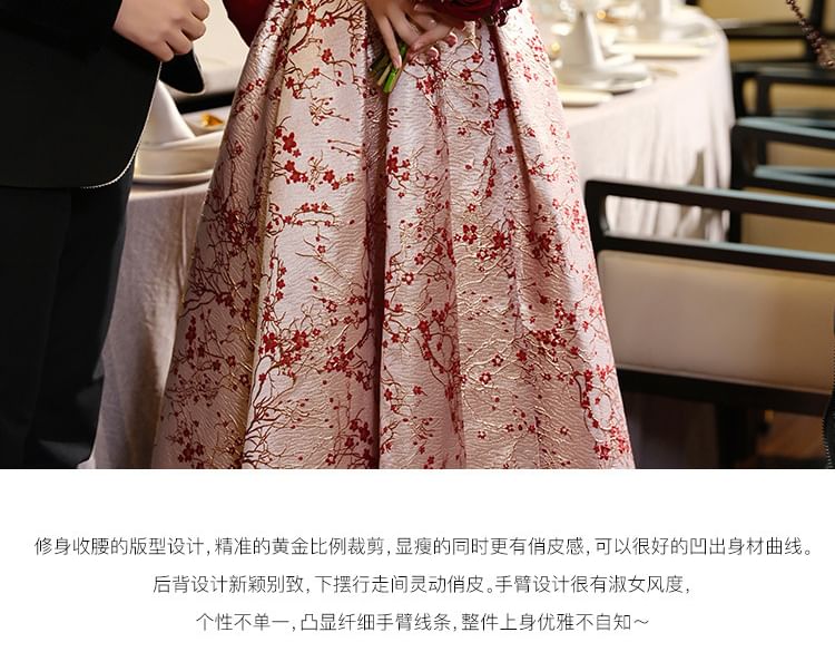 Shoulder Evening Floral Gown A-Line Dress Off /