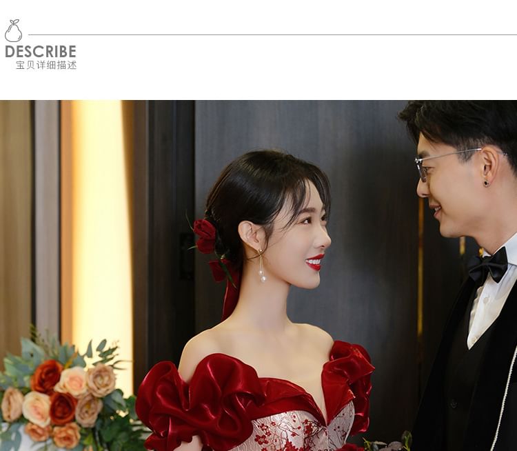 Shoulder Evening Floral Gown A-Line Dress Off /