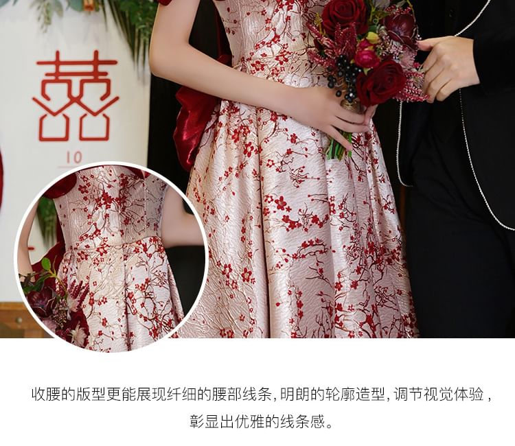 Shoulder Evening Floral Gown A-Line Dress Off /