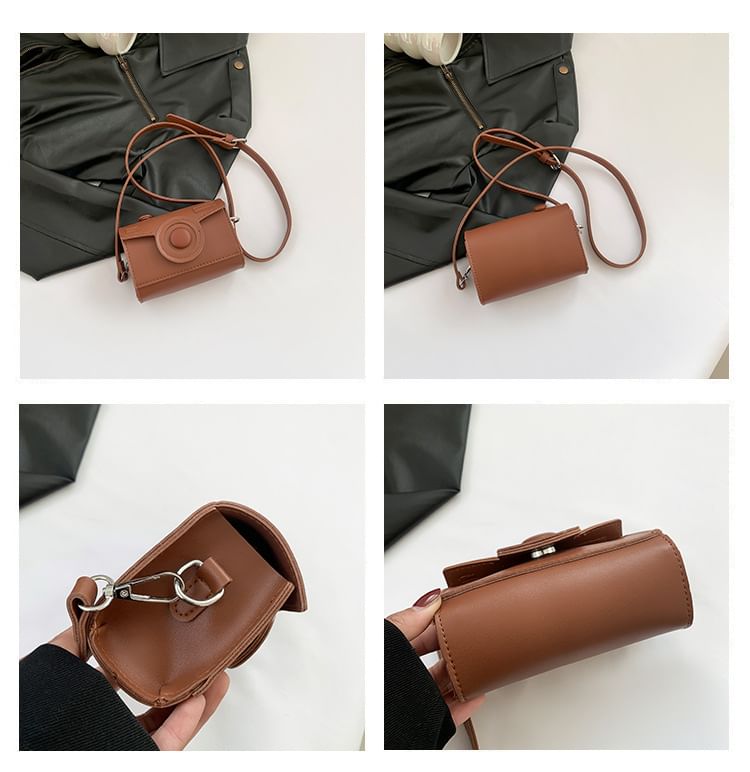 Faux Leather Bag Flap Camera Crossbody