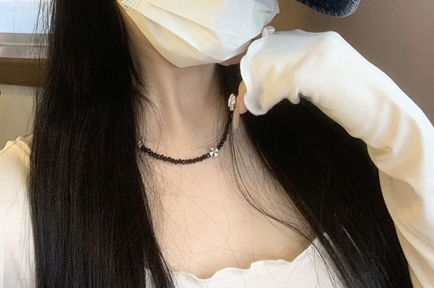 Cap Embroidered Bow Wide Brim Denim Washed