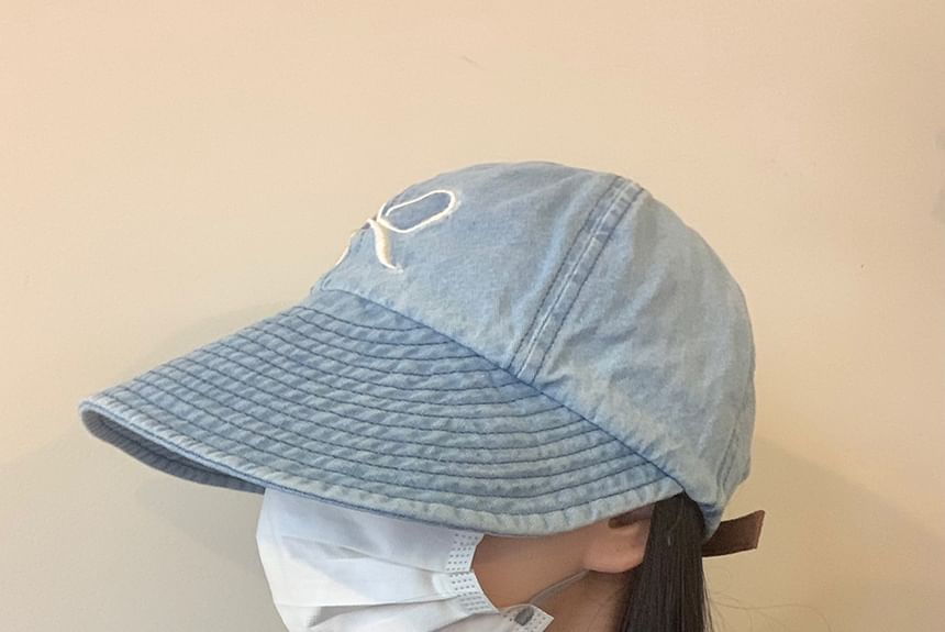 Cap Embroidered Bow Wide Brim Denim Washed