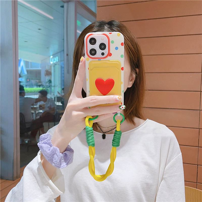 Holder Heart Case Card / Lanyard Phone Set Strap