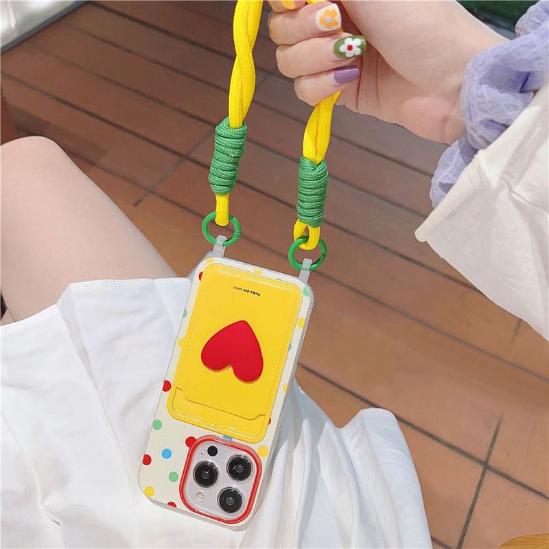Holder Heart Case Card / Lanyard Phone Set Strap