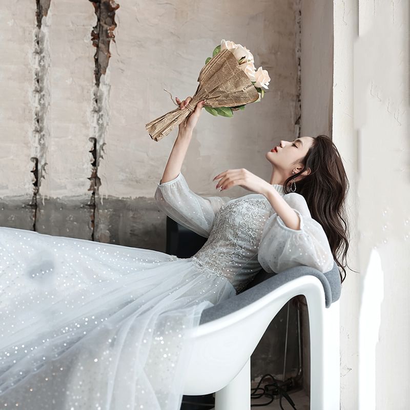 A-Line Evening Long-Sleeve Gown Lace