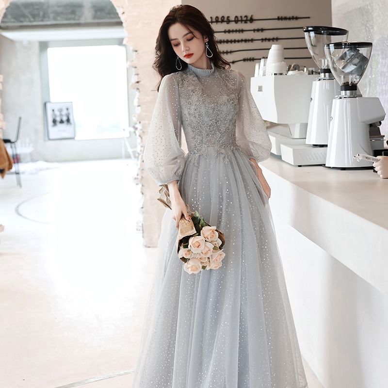 A-Line Evening Long-Sleeve Gown Lace