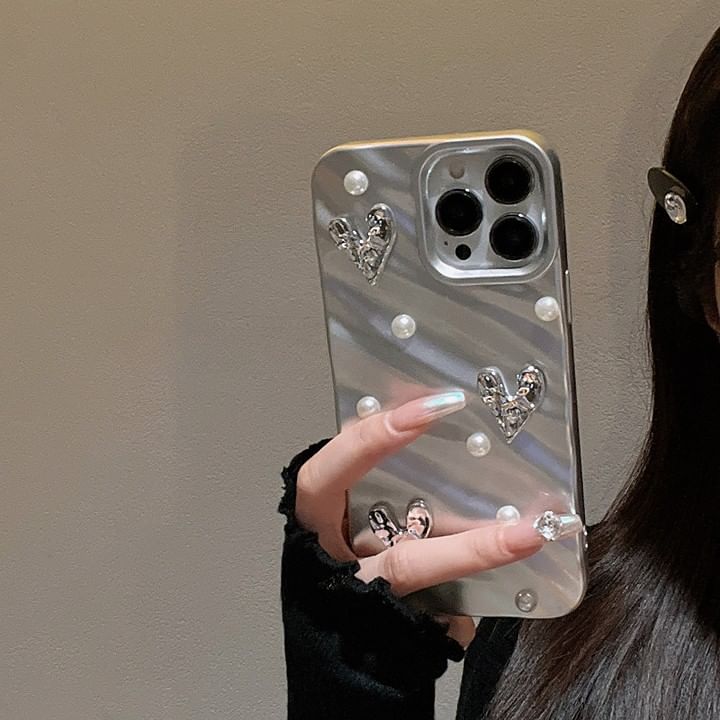 Case Faux Phone Pearl Heart