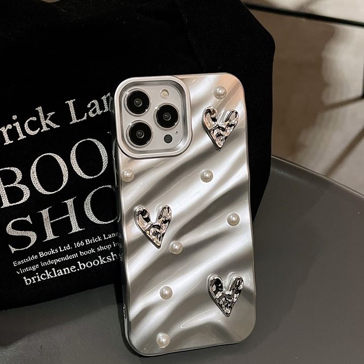 Case Faux Phone Pearl Heart