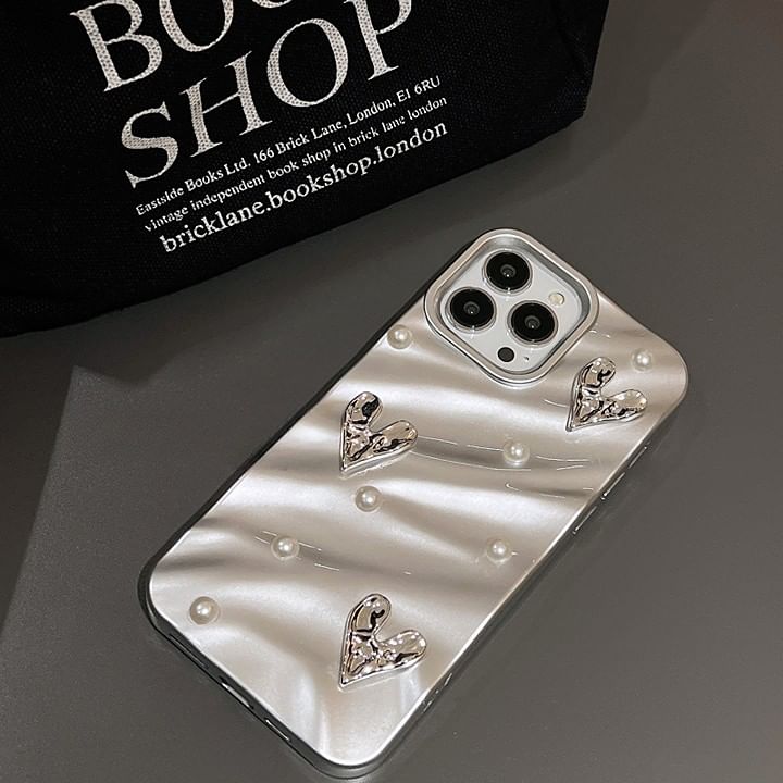 Case Faux Phone Pearl Heart