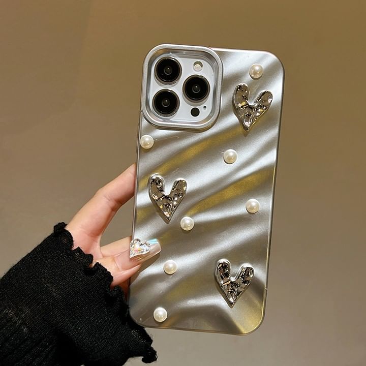 Case Faux Phone Pearl Heart