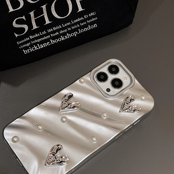 Case Faux Phone Pearl Heart