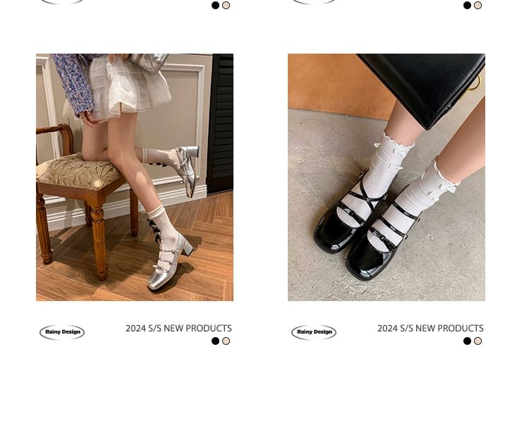 Strappy Jane Mary Bow Chunky Heel Pumps