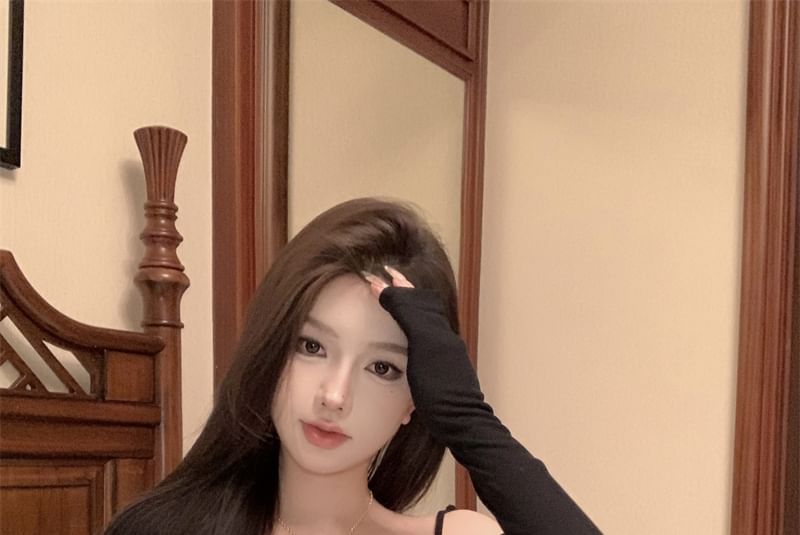 Cami Lace + Top Panel Cardigan Set: Plain