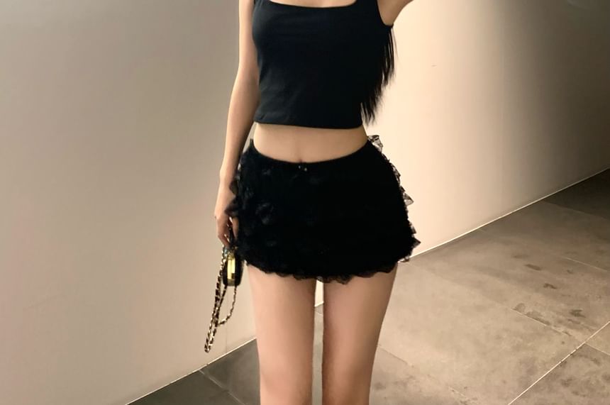 Neck Square Tank Top Bow Crop