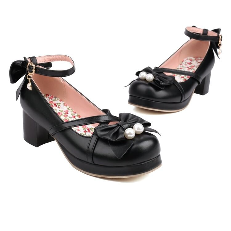 Jane Bow Pumps Platform Mary Ankle Strap