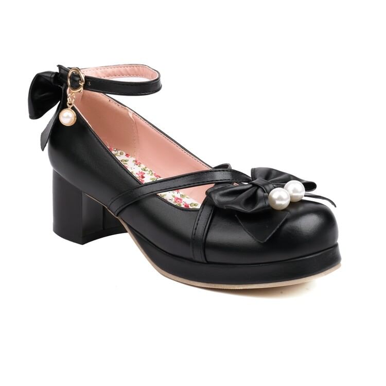 Jane Bow Pumps Platform Mary Ankle Strap