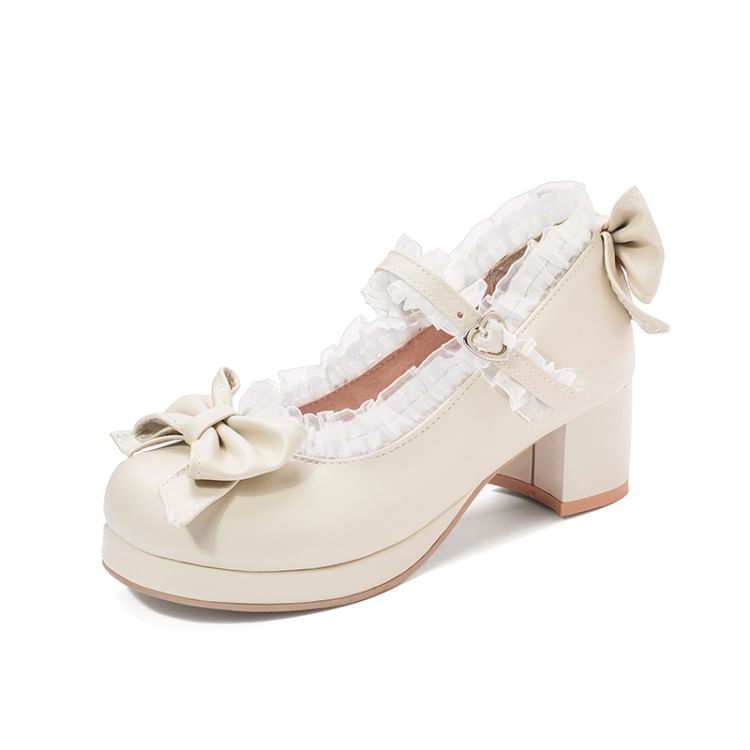 Mary Pumps Platform Jane Ruffle Bow