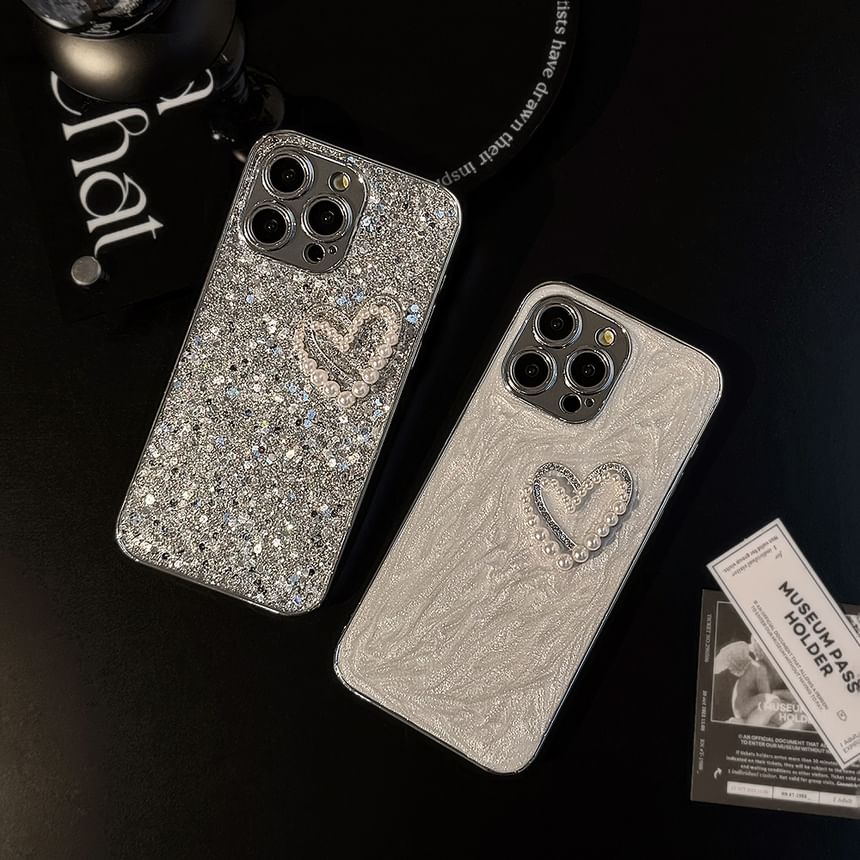 Faux Case Pearl Heart Phone