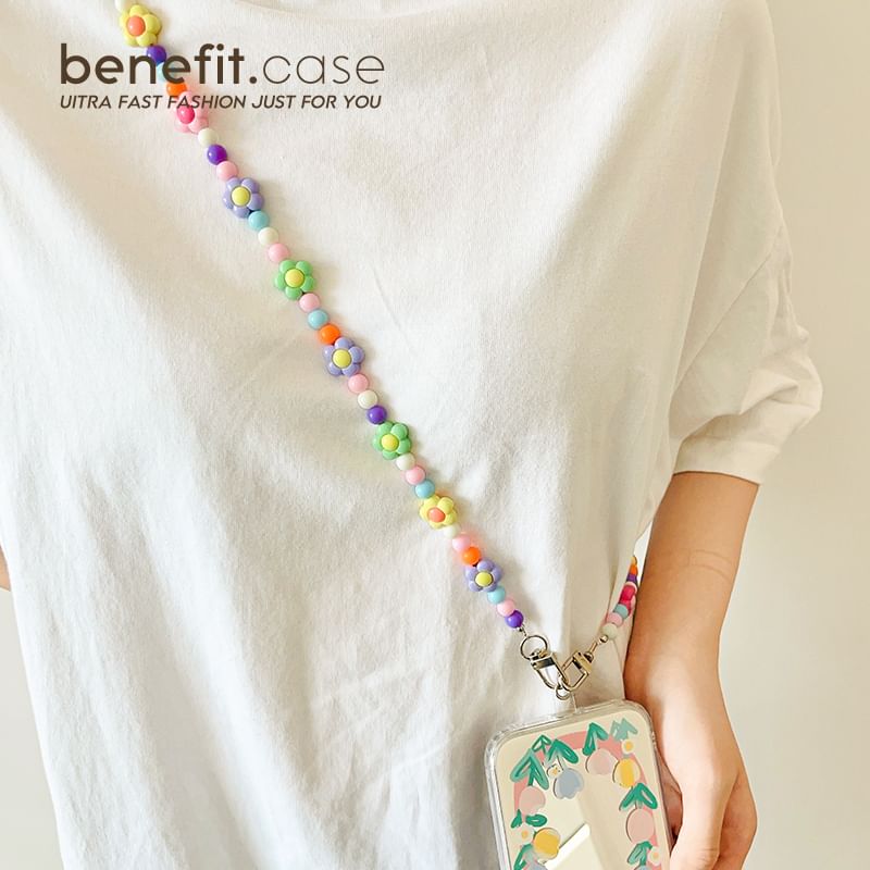 Crystal Lanyard Floral Phone Faux Bead