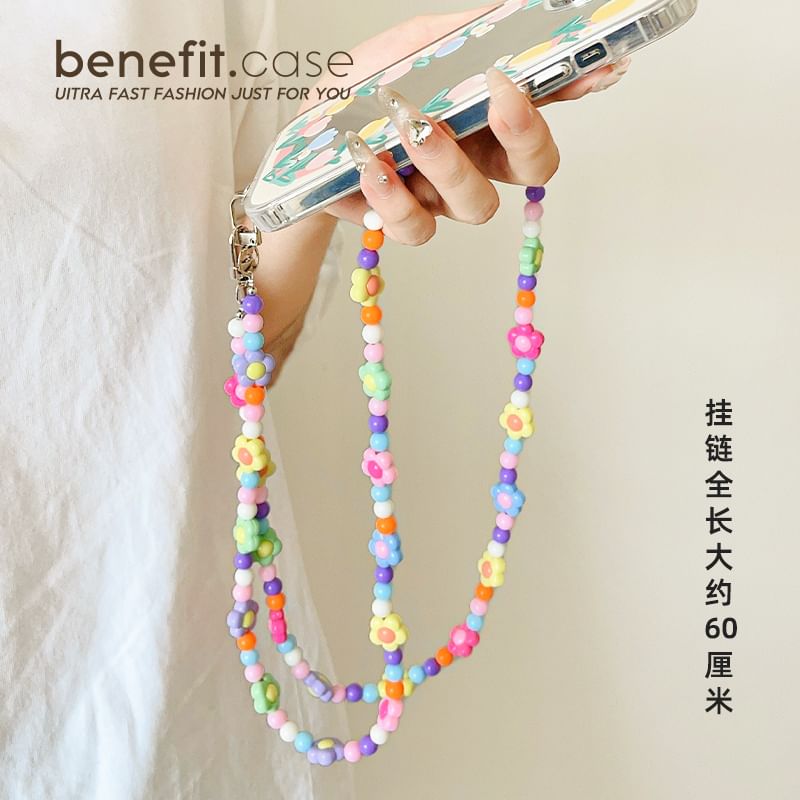 Crystal Lanyard Floral Phone Faux Bead