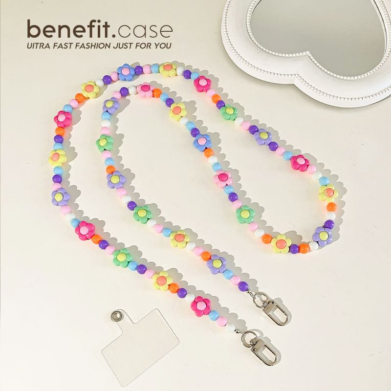 Crystal Lanyard Floral Phone Faux Bead