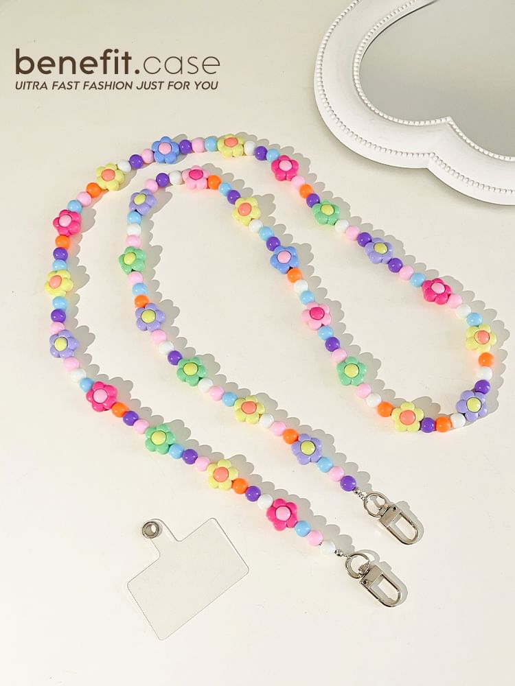Crystal Lanyard Floral Phone Faux Bead