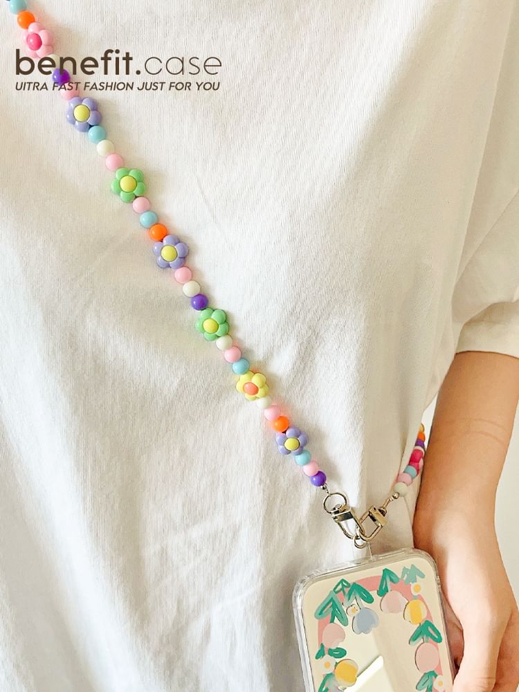 Crystal Lanyard Floral Phone Faux Bead