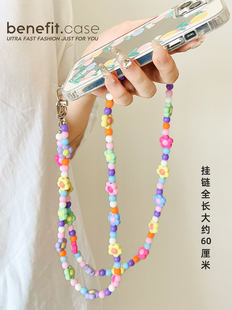 Crystal Lanyard Floral Phone Faux Bead