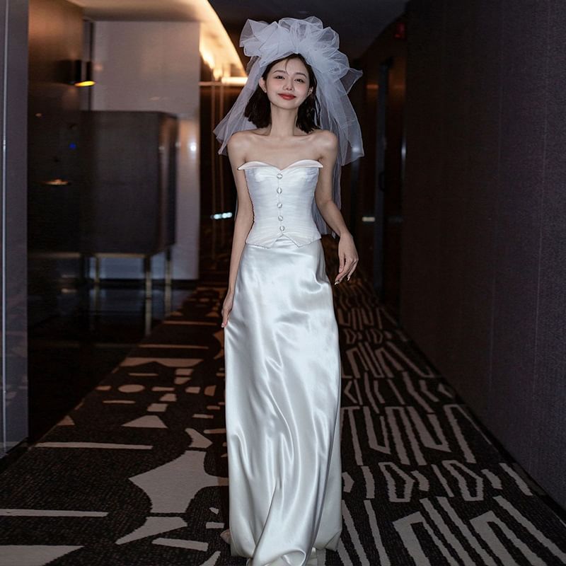 Strapless Gown Wedding A-Line Glossy