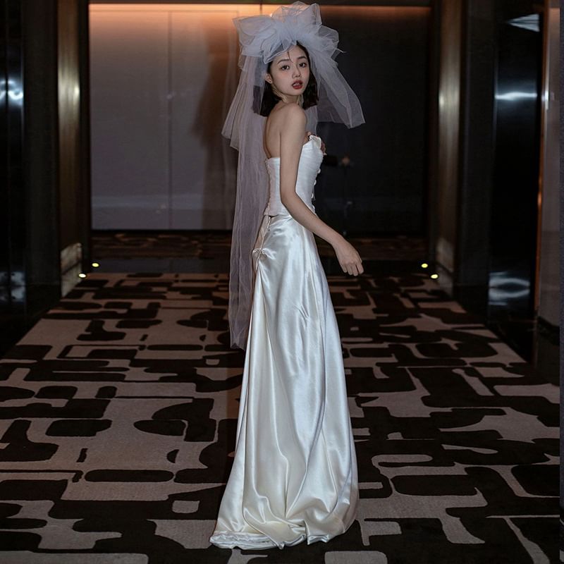 Strapless Gown Wedding A-Line Glossy