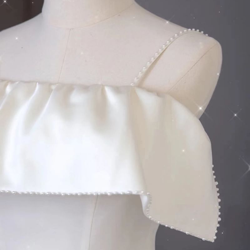 Gown Wedding Spaghetti Strap Ruffle Plain A-Line