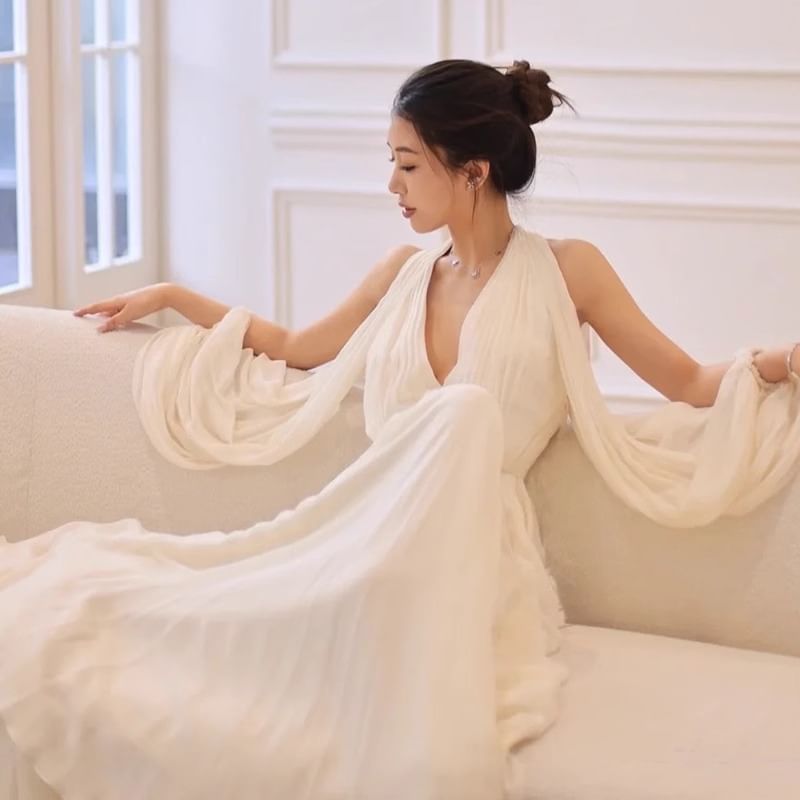 Gown A-Line Wedding Plain V-Neck