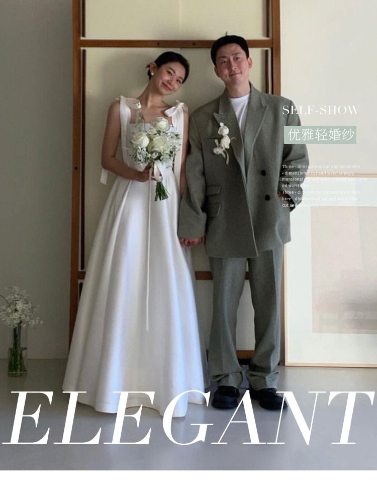 A-Line Plain Gown Wedding Sleeveless Glossy