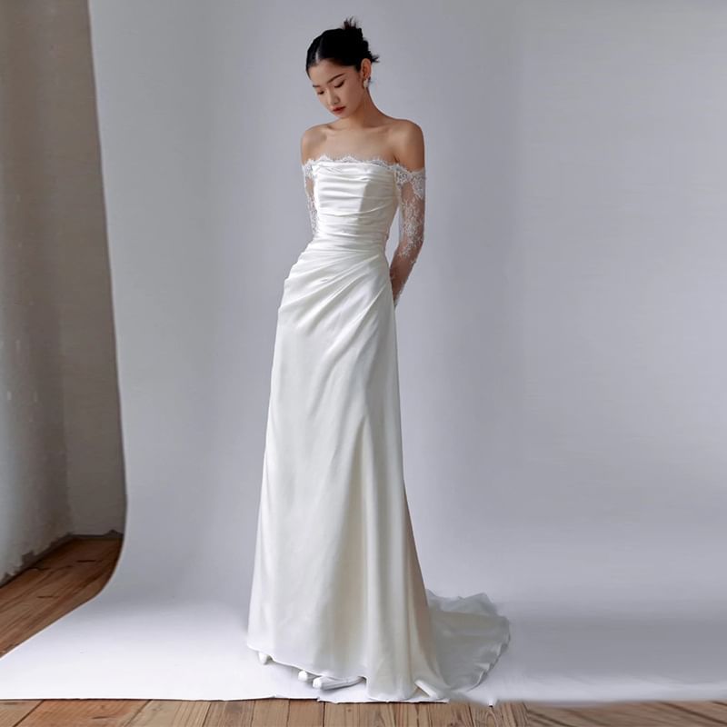 Gown Wedding Strapless Trained A-Line